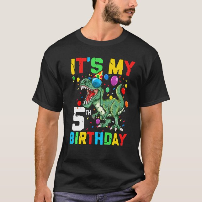 T-shirt Enfants 5 ans Dinosaure C'est mon 5e anniversaire  (Devant)