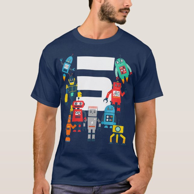 T-shirt Enfants 5 ans Robot Anniversaire Robots Science (Devant)