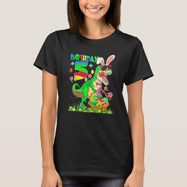 T-shirt Enfants 5 ans T Rex Dinosaur Easter Bunny Eglise 5 (Devant)