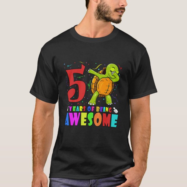 T-shirt Enfants 5E Anniversaire Fête Tortue - 5 Ans O (Devant)