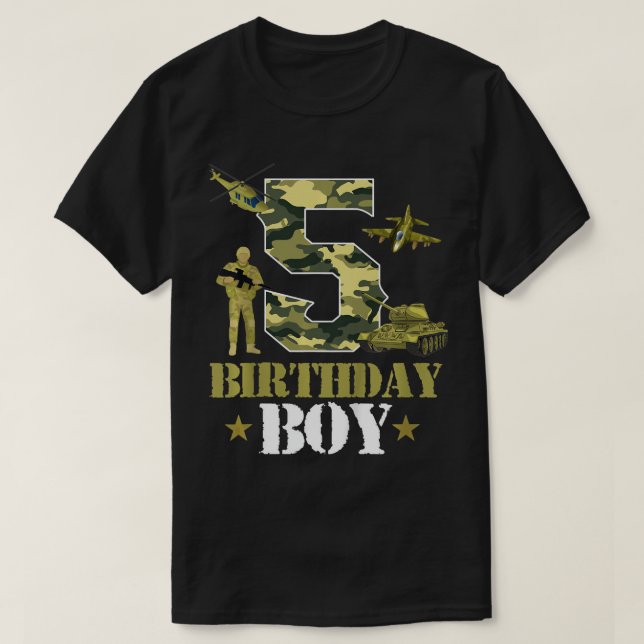 T-shirt Enfants 5e anniversaire Militaire Thème Camo Boys  (Design devant)