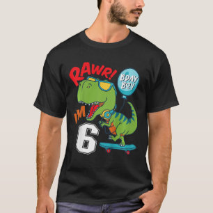 T-shirt Enfants 6ème Anniversaire 6 Ans Garçon T-rex Skate