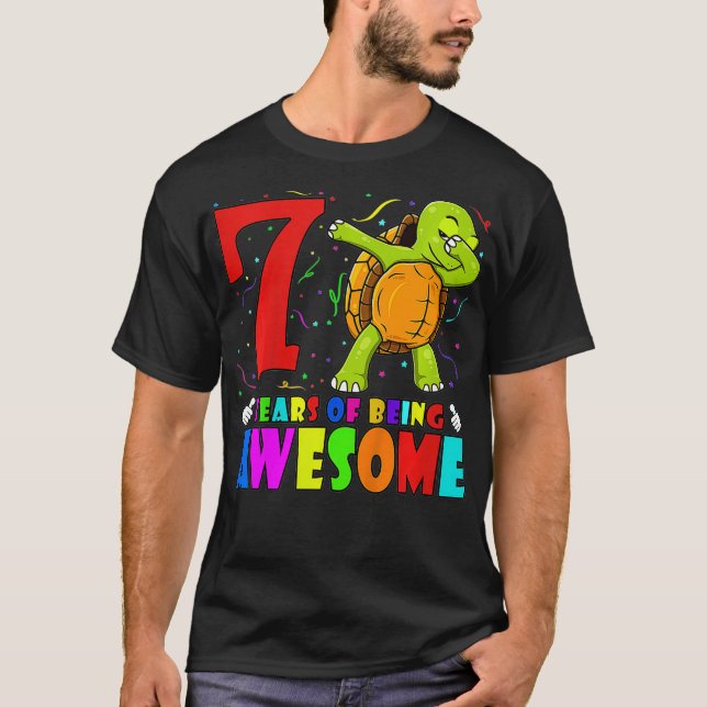 T-shirt Enfants 7e anniversaire fête Dabbing Turtle 7 ans  (Devant)