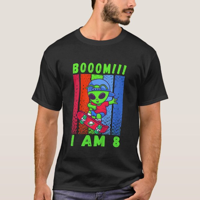 T-shirt Enfants Alien Jouer Skateboard Anniversaire 8 Anni (Devant)
