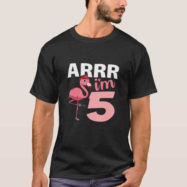 T-shirt Enfants Arr I'm 5 Years Flamant rose Pirate 5Th Bi (Devant)