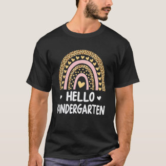 T-shirt Enfants Bonjour Maternelle Rétro Léopard Arc-en-ci