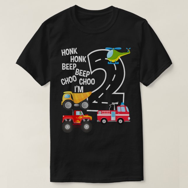 T-shirt Enfants Camions 2 Anniversaire Fête Enfant Joueur  (Design devant)