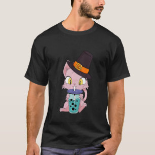 T-shirt Enfants Chat Boire Boba Thanksgiving Day Cute Kitt