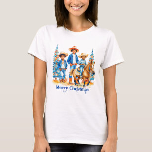 T-shirt Enfants Cowboy Noir Avec Cheval Joyeux Noël