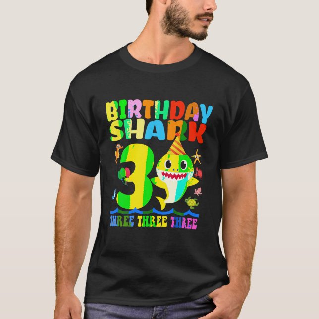 T-shirt Enfants d'anniversaire requin 3 ans 3e anniversair (Devant)