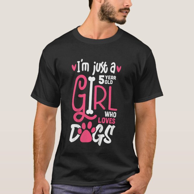 T-shirt Enfants de 5 ans fille qui aime Chiens Chiens Chie (Devant)