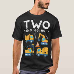 T-shirt Enfants Deux Et Creuser Il Construction Camions 2E
