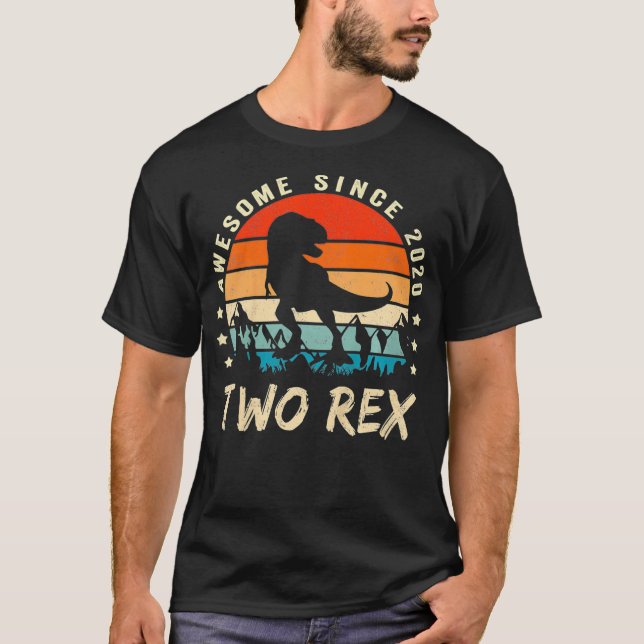 T-shirt Enfants Deux Re 2Anniversaire Cadeau Deuxième Dino (Devant)