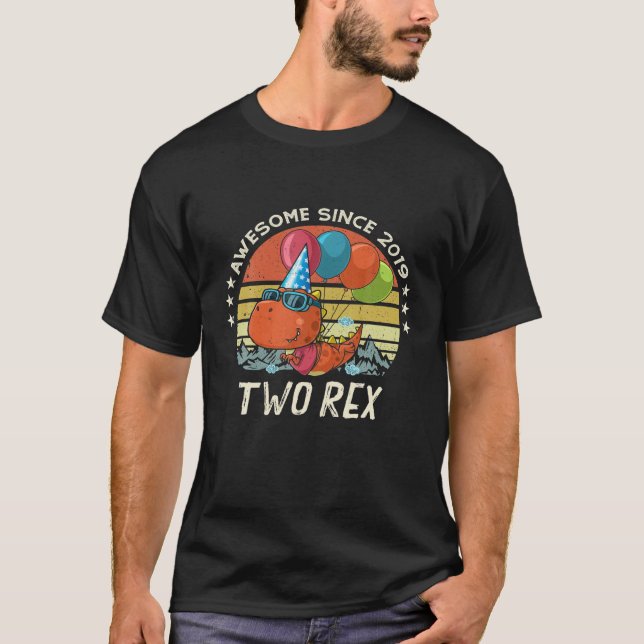 T-shirt Enfants Deux Rex 2E Anniversaire Deuxième Dinosaur (Devant)