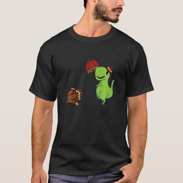 T-shirt Enfants Dinosaur Parapluie Turquie Thanksgiving Da (Devant)