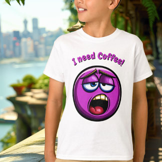 T-shirt Enfants Emoji Fatigué Violet Drôle
