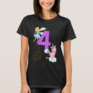 T-shirt Enfants Enfants Fée Anniversaire fête 4 ans Thème 