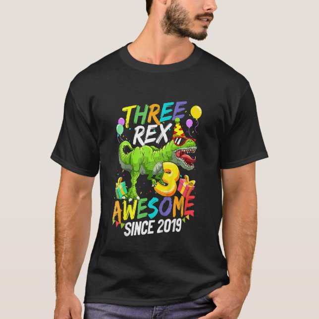 T-shirt Enfants Enfants Trois Rex Awesome Depuis 2019 Anni (Devant)