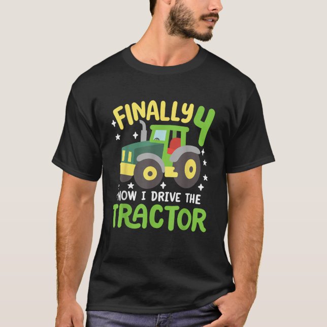 T-shirt Enfants Enfin 4 ans Tracteur de conduite 4e Birthd (Devant)