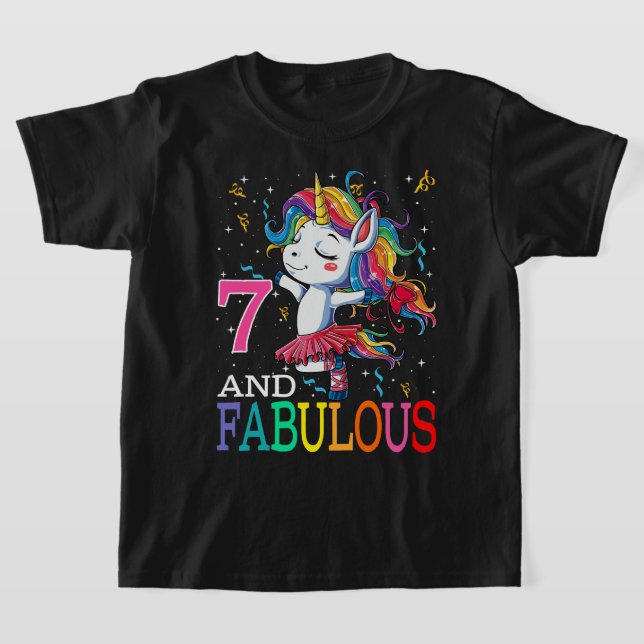 T-shirt Enfants Filles 7h Anniversaire Unicorne Fabuleux 7 (Poser)