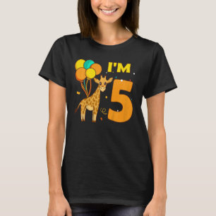T-shirt Enfants Giraffe Animaux Animal Love Girl I Am 5 Ye