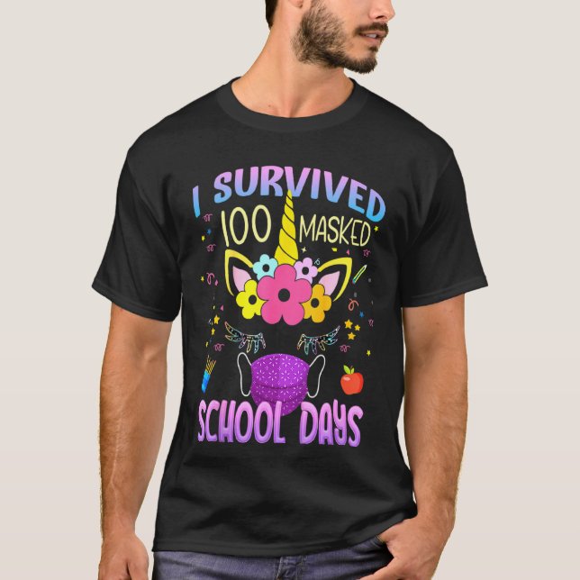 T-shirt Enfants J'Ai Survécu 100 Jours Scolaires Masqués C (Devant)