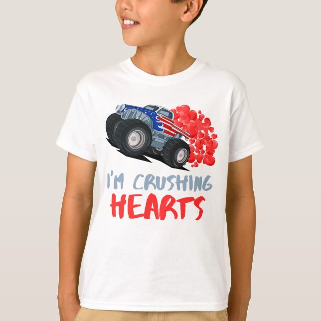 T-shirt enfants je écrase le coeur monstre camion tout-pet (Devant)