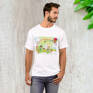 T-shirt Enfants Jouant Sous un Arroseur de Pompiers Arc-en