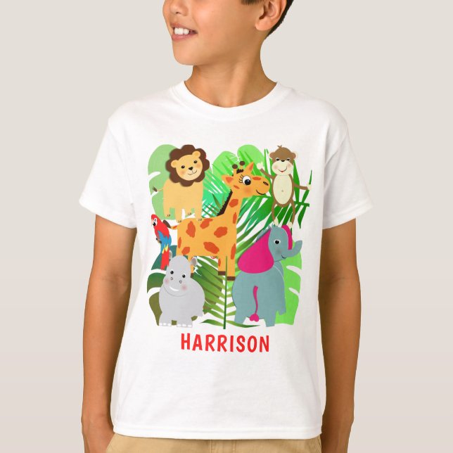 T-shirt Enfants Jungle Safari Cartoon Animaux Personnalisé (Devant)