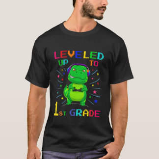 T-shirt Enfants Leveled Jusqu'À 1Ème Année Gamer Dinosaure