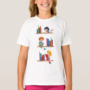 T-shirt Enfants lisant des livres sur une étagère