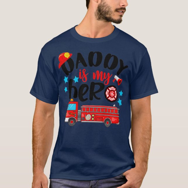 T-shirt Enfants Papa Est Un Héros Fière Pompier Fier Père (Devant)