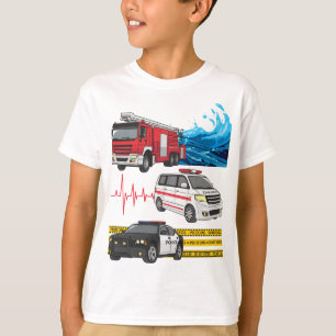T-shirt Enfants Police Camions d'incendie Véhicules ambula