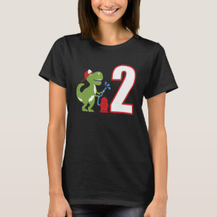 T-shirt Enfants pompier 2e anniversaire Dinosaur camion d'
