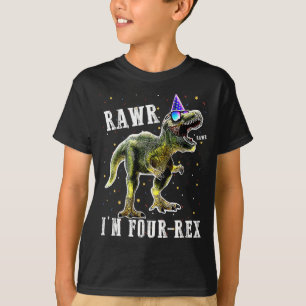 T-shirt Enfants QUATRE Rex T-Rex CHEMISE D'Anniversaire 4