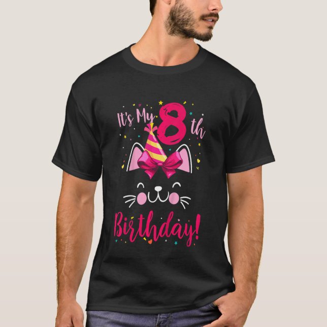T-shirt Enfants Son 8 Anniversaire Meow Cat (Devant)