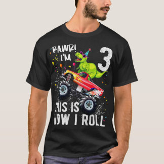 T-shirt Enfants T Rex Dinosaur Monster Truck 3e anniversai