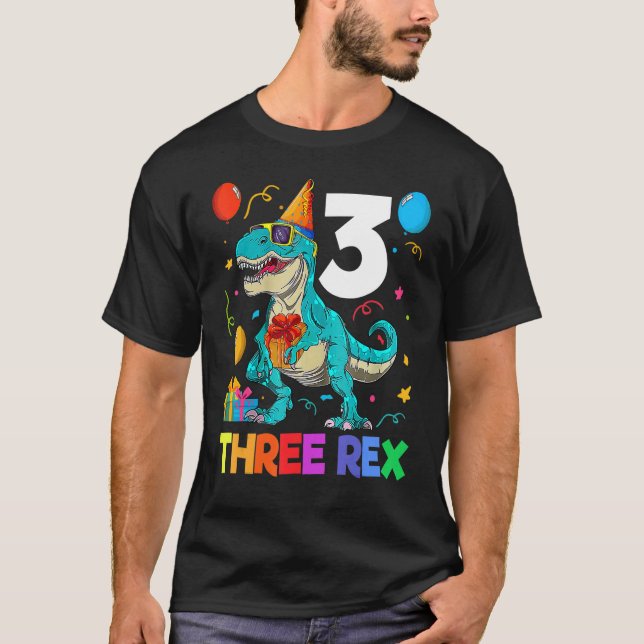 T-shirt Enfants Trois Rex 3e Anniversaire Troisième Dinosa (Devant)