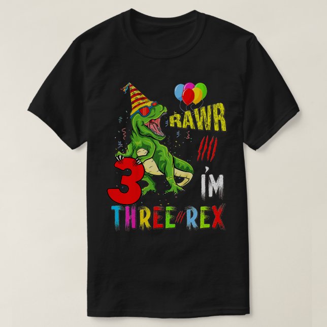 T-shirt Enfants Trois Rex Anniversaire tenue de fête Dinos (Design devant)
