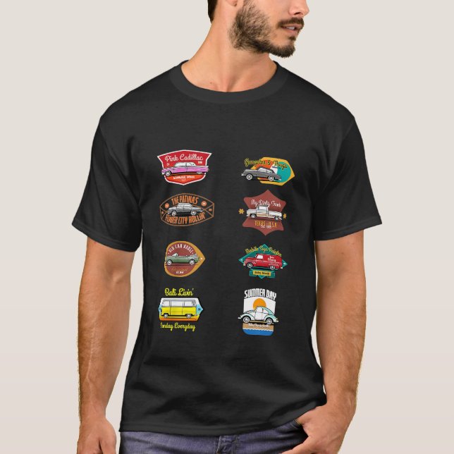 T-shirt Enfants Voitures Classiques Badges Garçons (Devant)