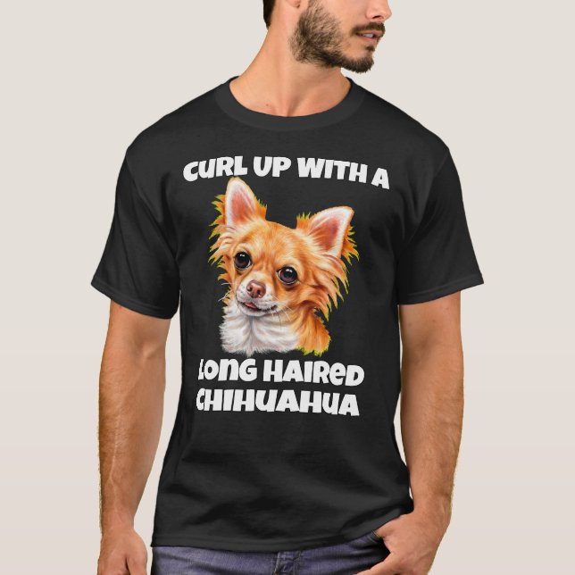 T-shirt Enfiler Avec Un Chien Chihuahua Aux Cheveux Longue (Devant)