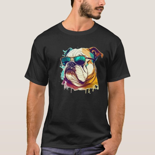 T-shirt English Bulldog Face with Sunglasses (Devant)
