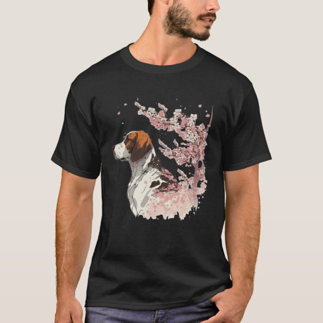 T-shirt English Pointer Cherry Blossom Dog Breed Japanese  (Devant)