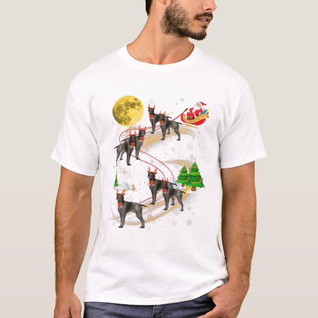 T-shirt English Pointer Reindeer Christmas Santa Riding Do (Devant)