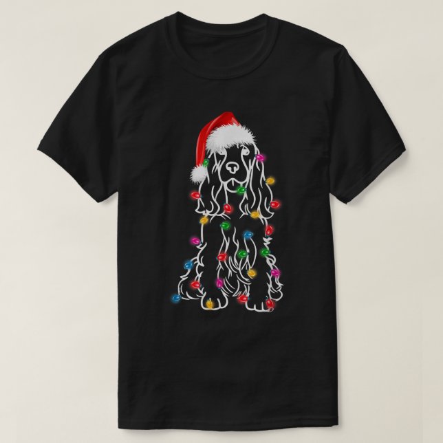 T-shirt English Springer Spaniel Dog Tree Christmas Lights (Design devant)