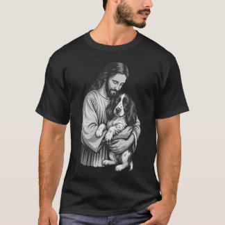 T-shirt English Springer Spaniel Et Jésus Foi Chrétienne