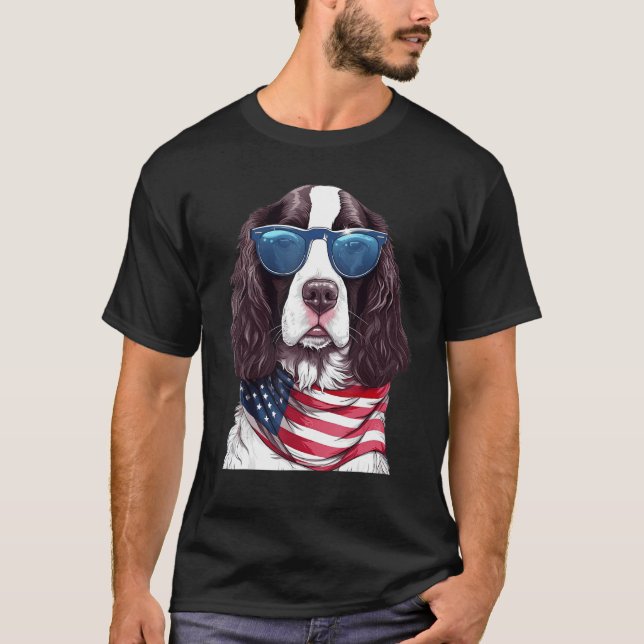 T-shirt English Springer Spaniel with USA Flag 4th of July (Devant)