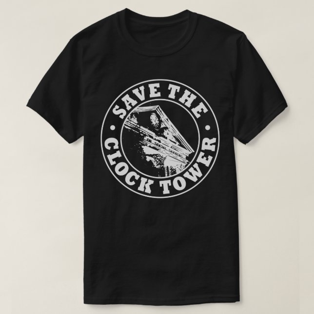 T-shirt Enregistrer l'impression blanche de la tour d'horl (Design devant)