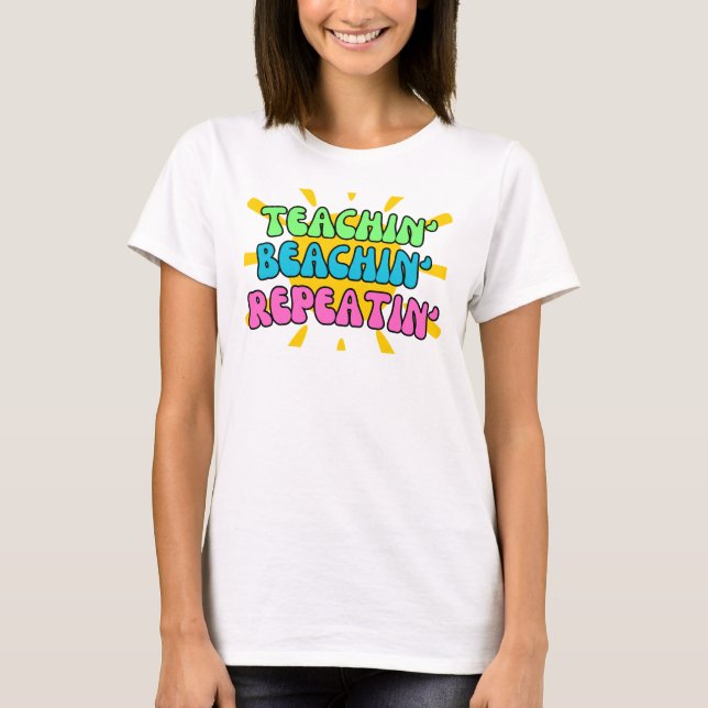 T-shirt Enseignant', Beachin', Répétition' avec soleil (Devant)