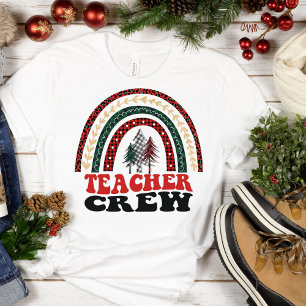 T-shirt Enseignant Crew mignonne Arbres de Noël Arc-en-cie